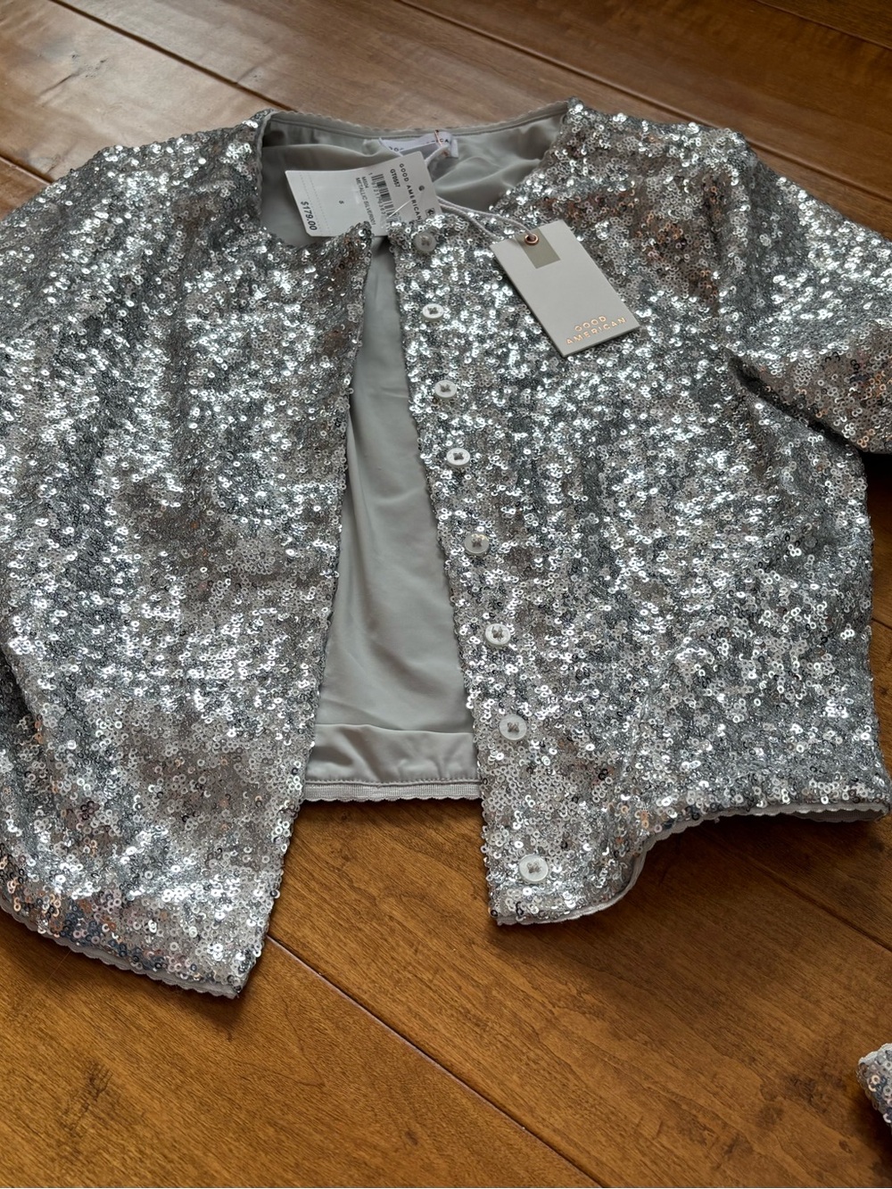 Good American Metallic Silver Sequin Jacket, Small NWT Special Edition SOLD OUT - Picture 2 of 2